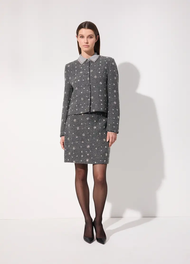 Gonna Corta In Bouclé Di Misto Lana Donna, Unisex, Grigio