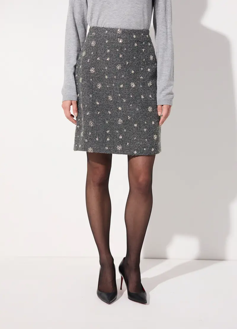 Gonna Corta In Bouclé Di Misto Lana Donna, Unisex, Grigio miniatura 2