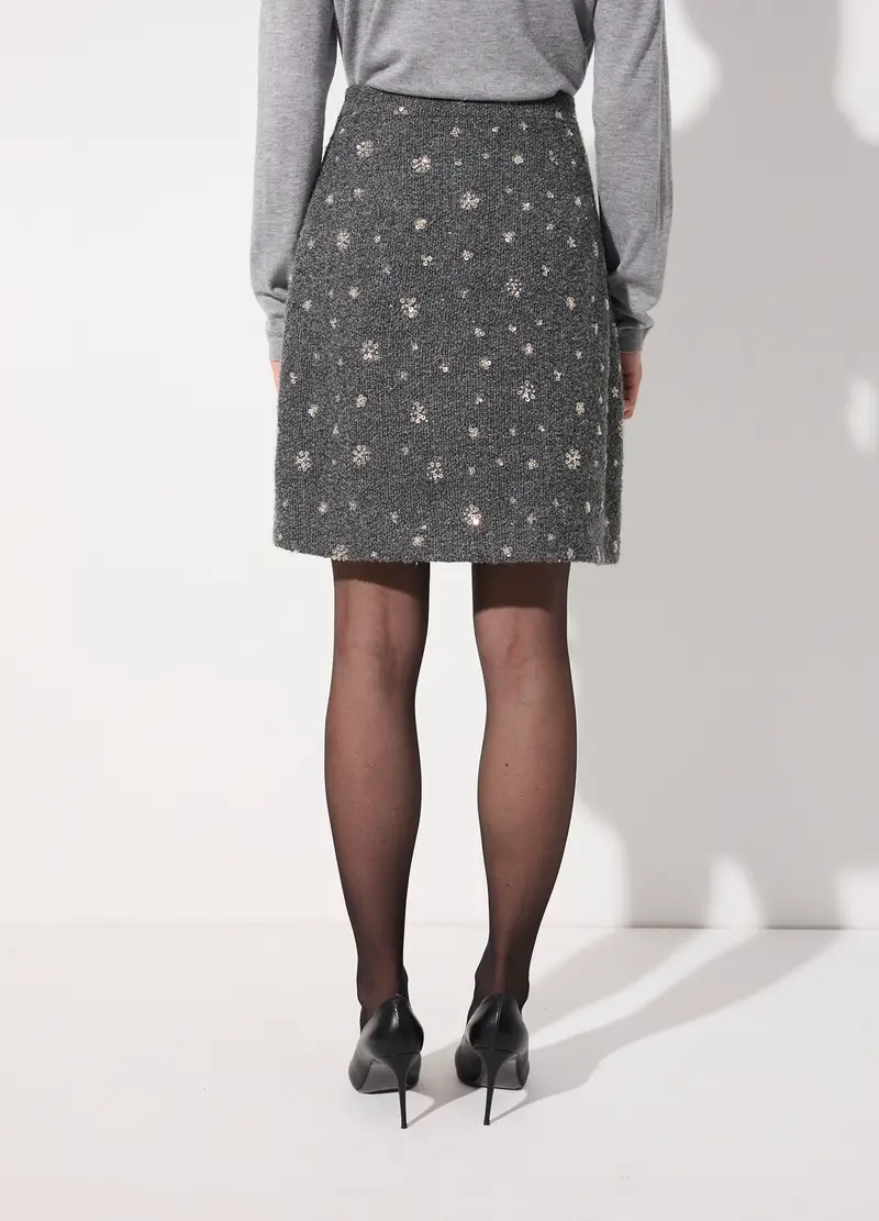 Gonna Corta In Bouclé Di Misto Lana Donna, Unisex, Grigio miniatura 3