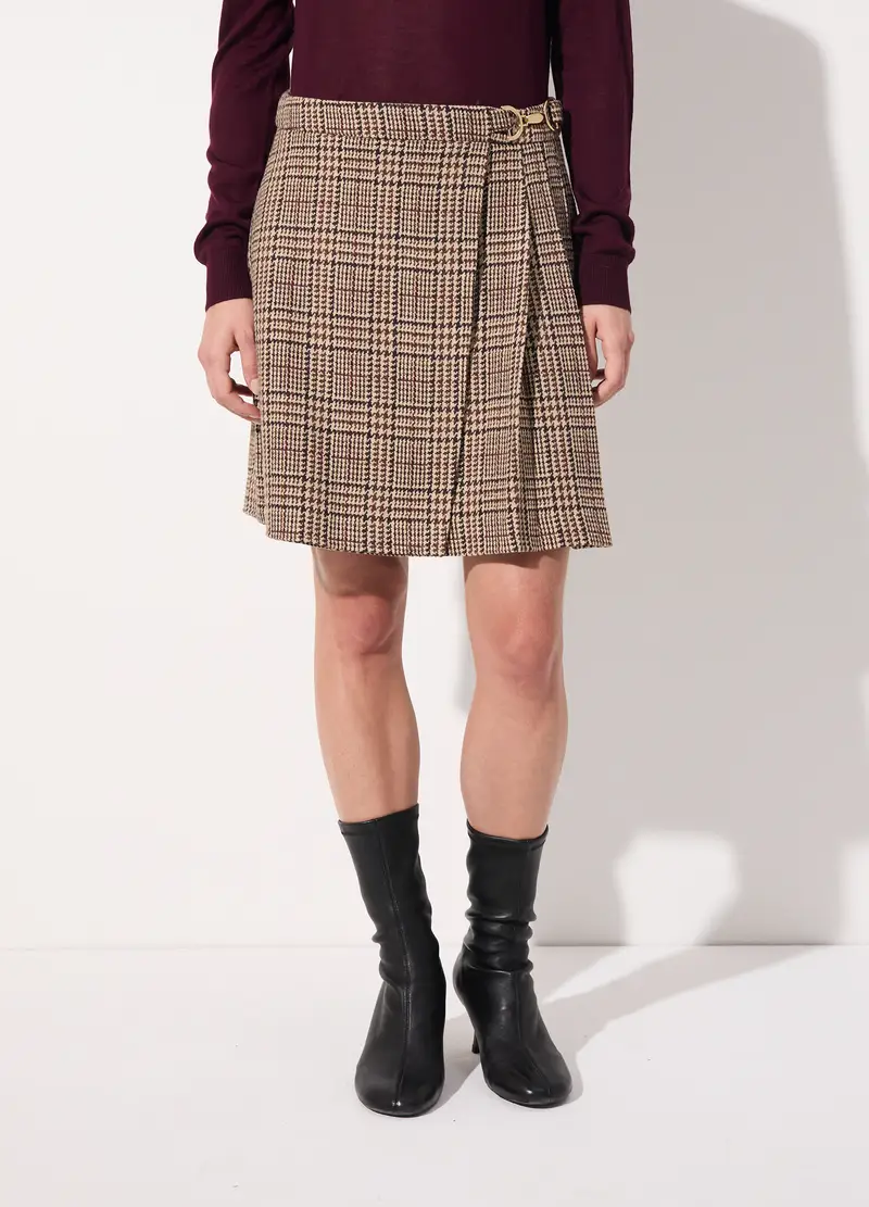 Gonna Corta In Misto Lana A Quadri Donna, Unisex, Marrone chiaro miniatura 2