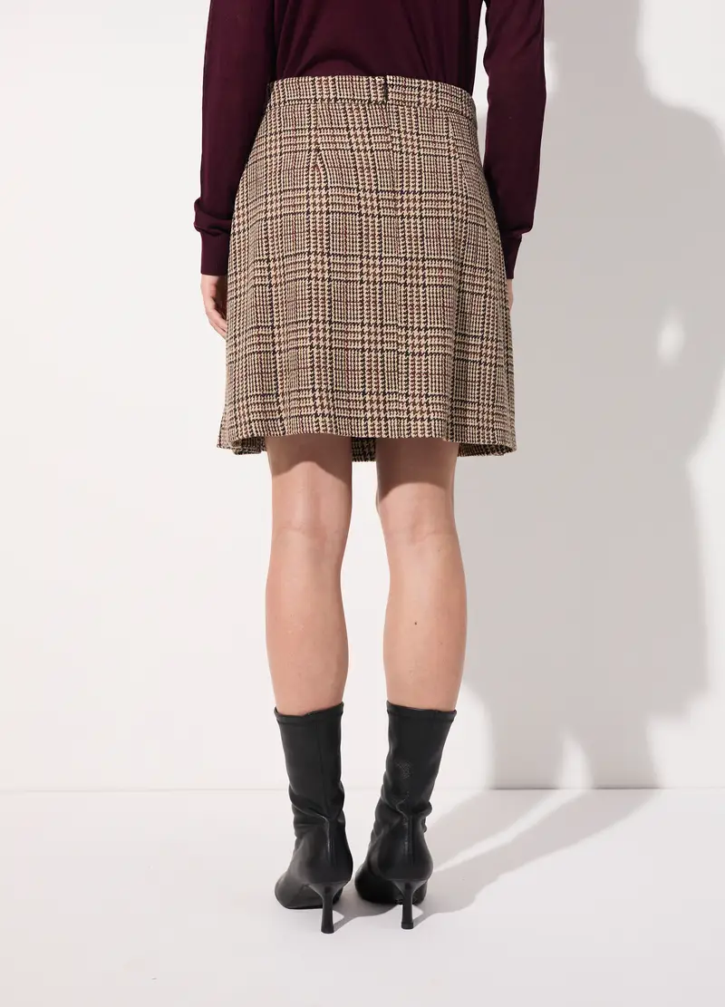 Gonna Corta In Misto Lana A Quadri Donna, Unisex, Marrone chiaro miniatura 3