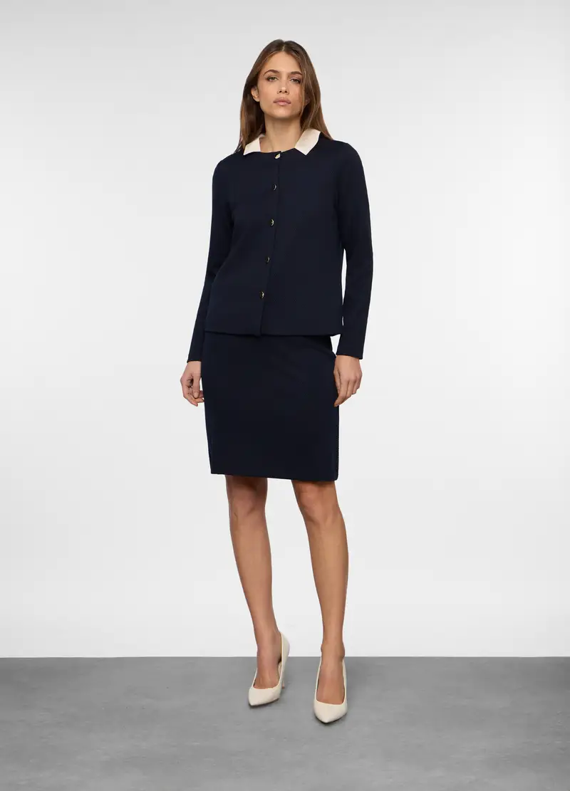 Gonna Corta Jacquard Stretch Donna, Blu scuro