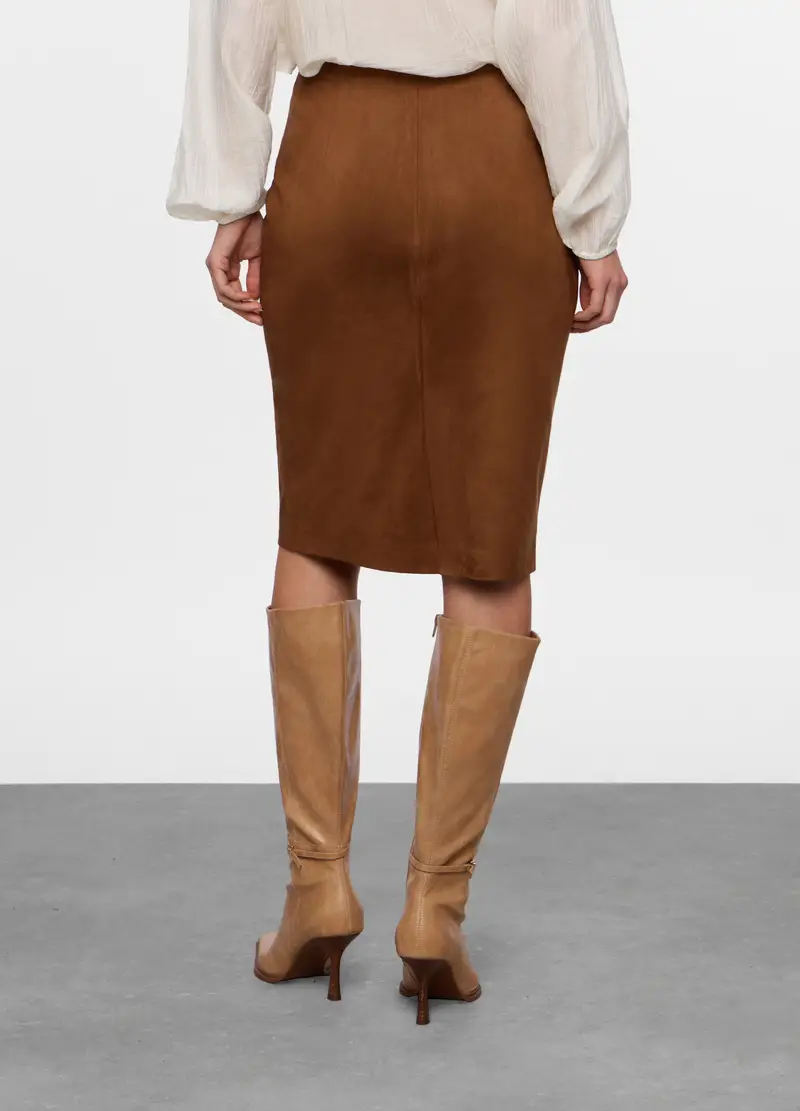 Gonna Effetto Scamosciato Donna, Marrone cioccolato miniatura 2