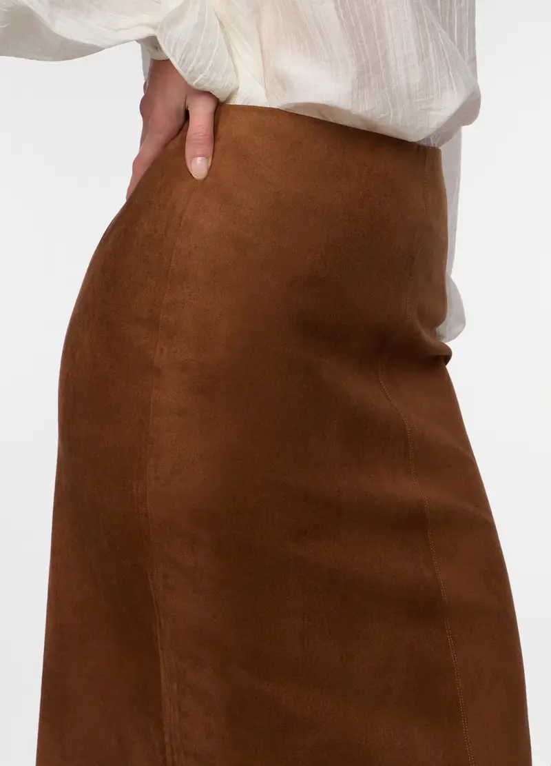 Gonna Effetto Scamosciato Donna, Marrone cioccolato miniatura 3