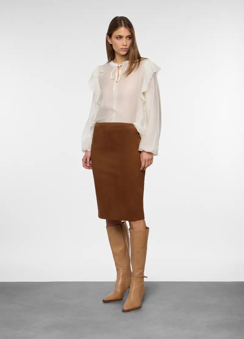 Gonna Effetto Scamosciato Donna, Marrone cioccolato