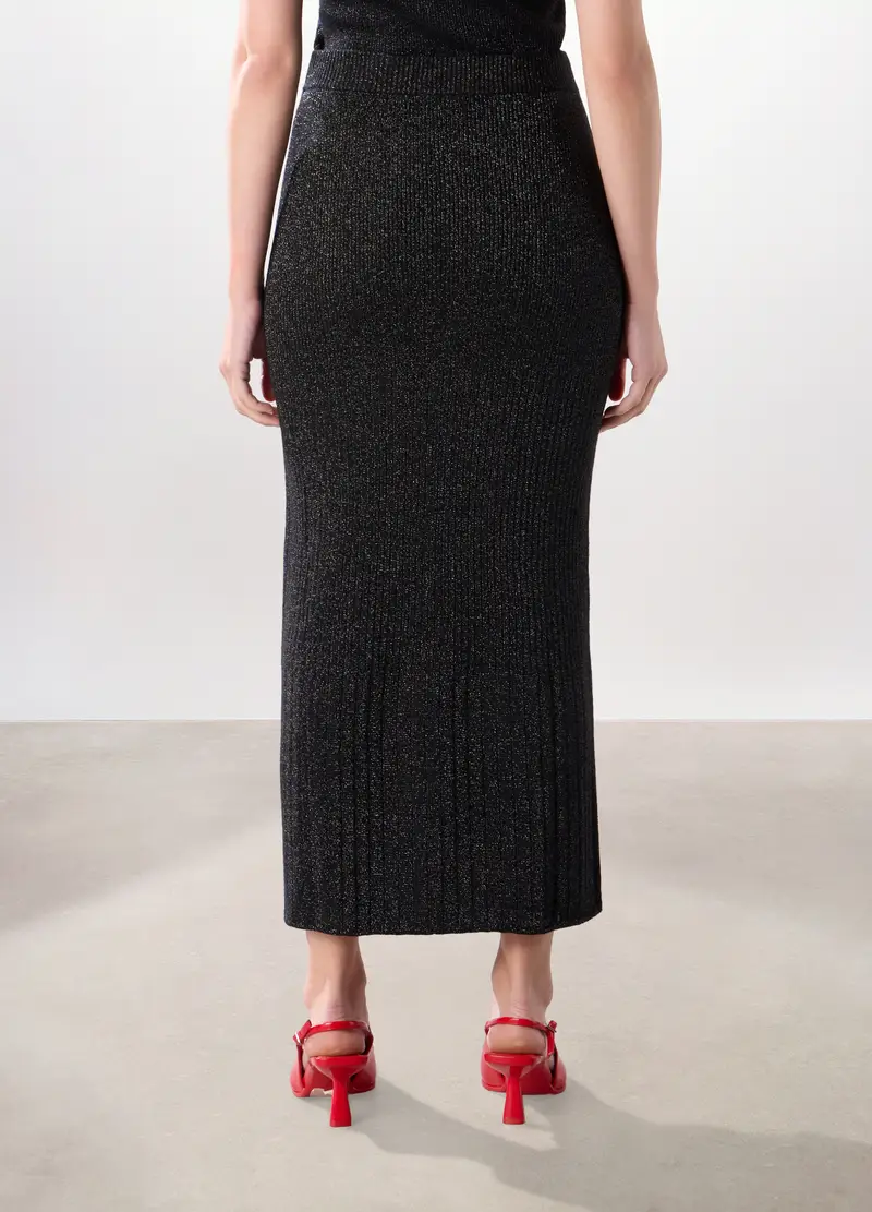 Gonna In Costina Misto Viscosa Stretch Donna, Nero miniatura 2