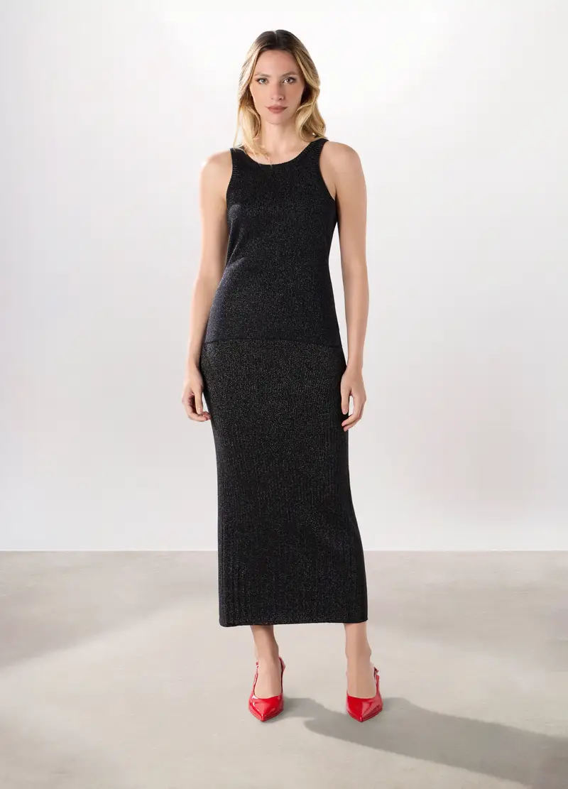 Gonna In Costina Misto Viscosa Stretch Donna, Nero