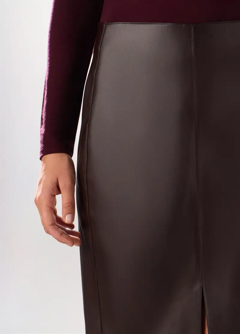 Gonna In Eco Pelle Donna, Marrone scuro miniatura 3