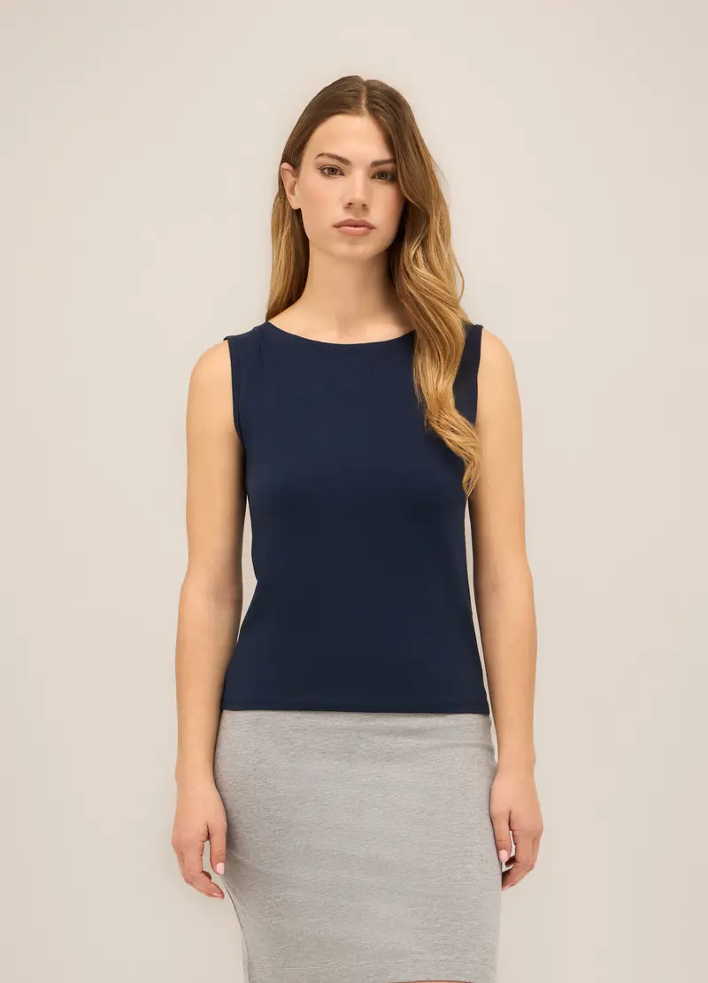 Gonna In Jersey Di Cotone Stretch Donna, Blu Bluette