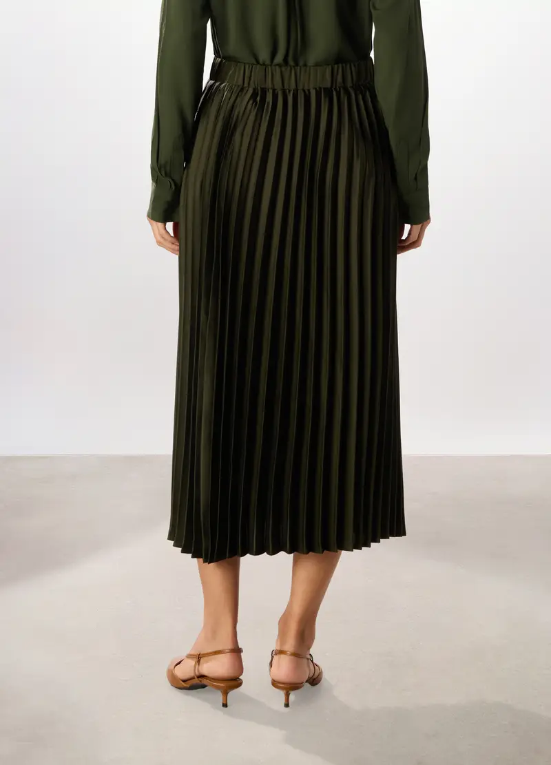 Gonna In Raso Plissé Donna, Verde scuro miniatura 2