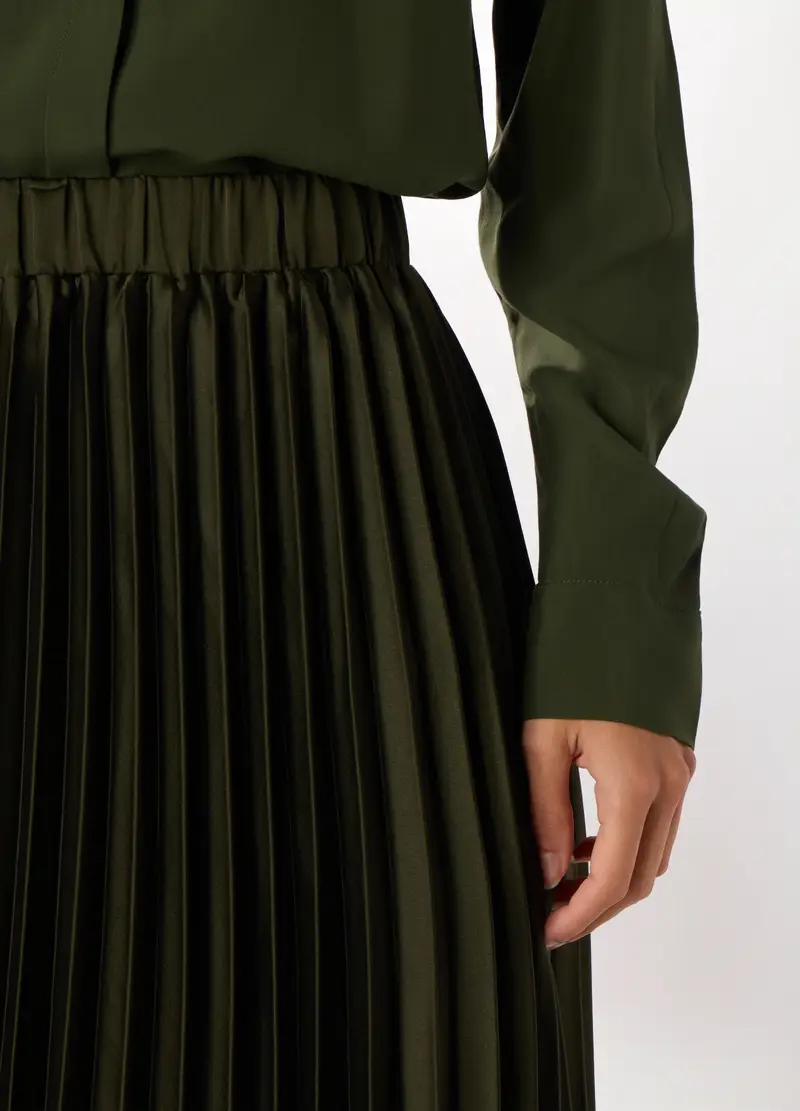 Gonna In Raso Plissé Donna, Verde scuro miniatura 3