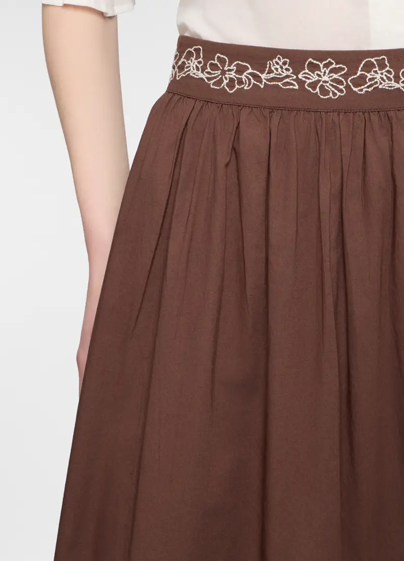 Gonna Lunga A Balze In Popeline Di Puro Cotone Donna, Marrone cioccolato miniatura 3