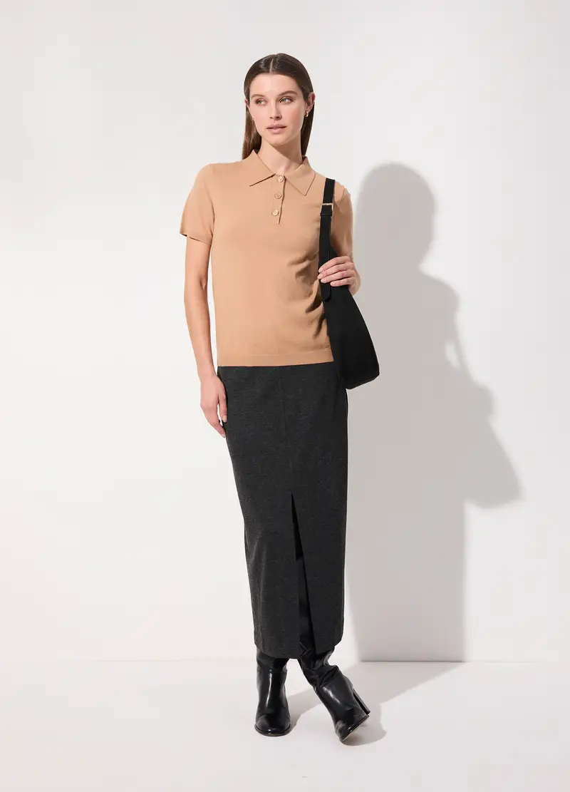 Gonna Lunga A Tubino In Pura Lana Merino Donna, Unisex, Grigio scuro melange