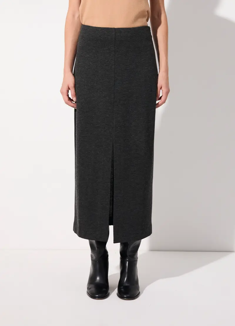 Gonna Lunga A Tubino In Pura Lana Merino Donna, Unisex, Grigio scuro melange miniatura 2