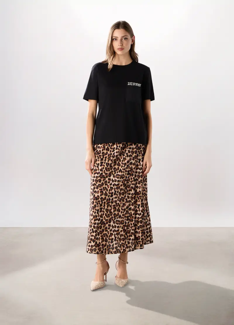 Gonna Lunga Animalier Donna, Marrone antilope