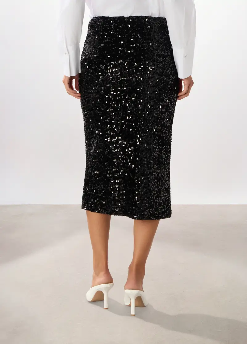 , Gonna Lunga Con Paillettes Donna, Nero miniatura 2