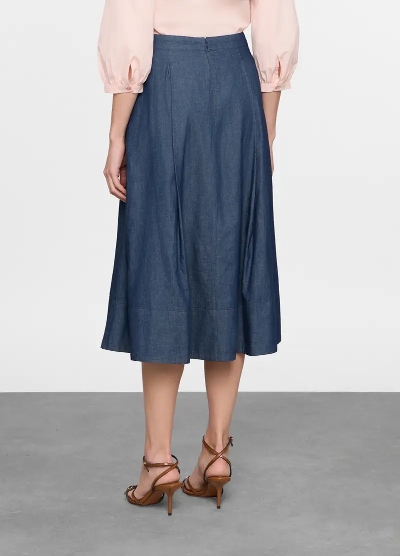 Gonna Lunga In Chambray Di Puro Cotone Donna, Blu chambray miniatura 2