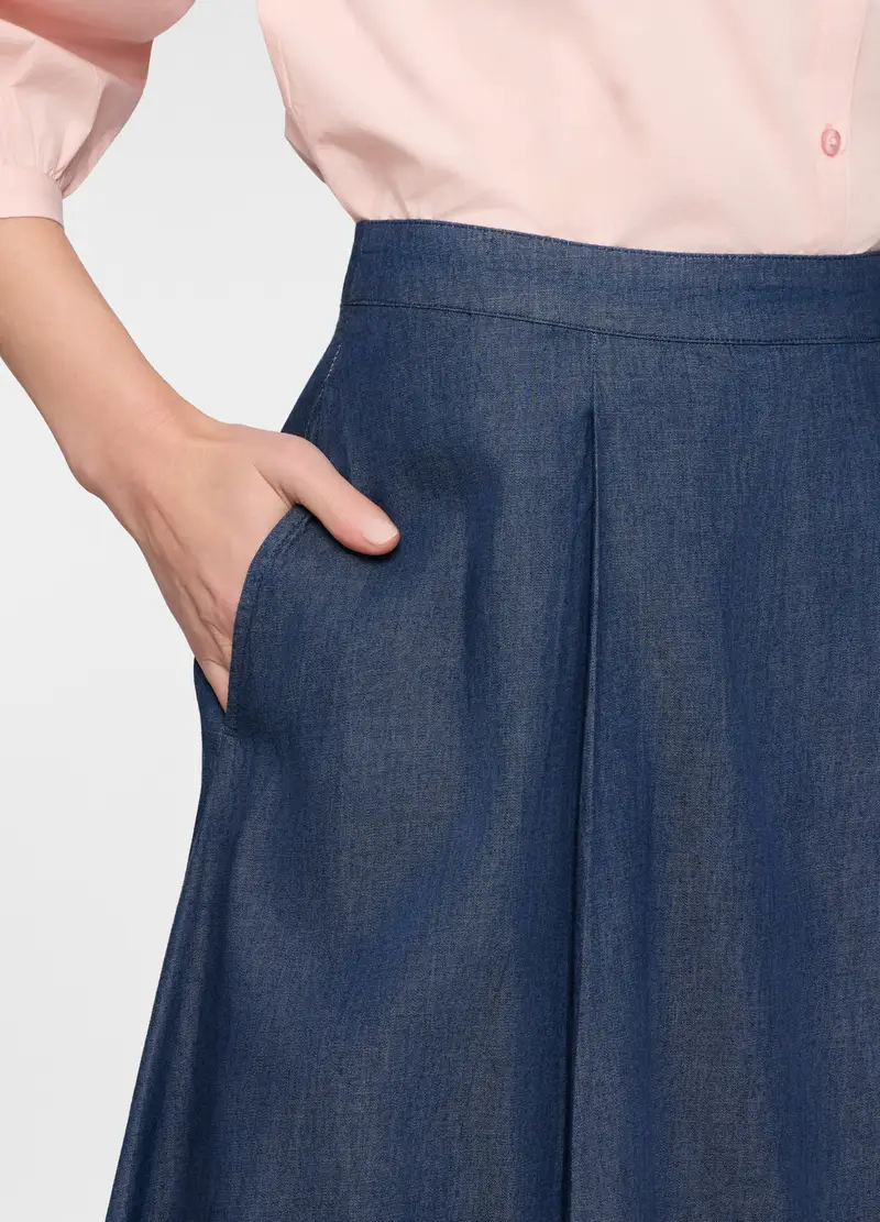 Gonna Lunga In Chambray Di Puro Cotone Donna, Blu chambray miniatura 3