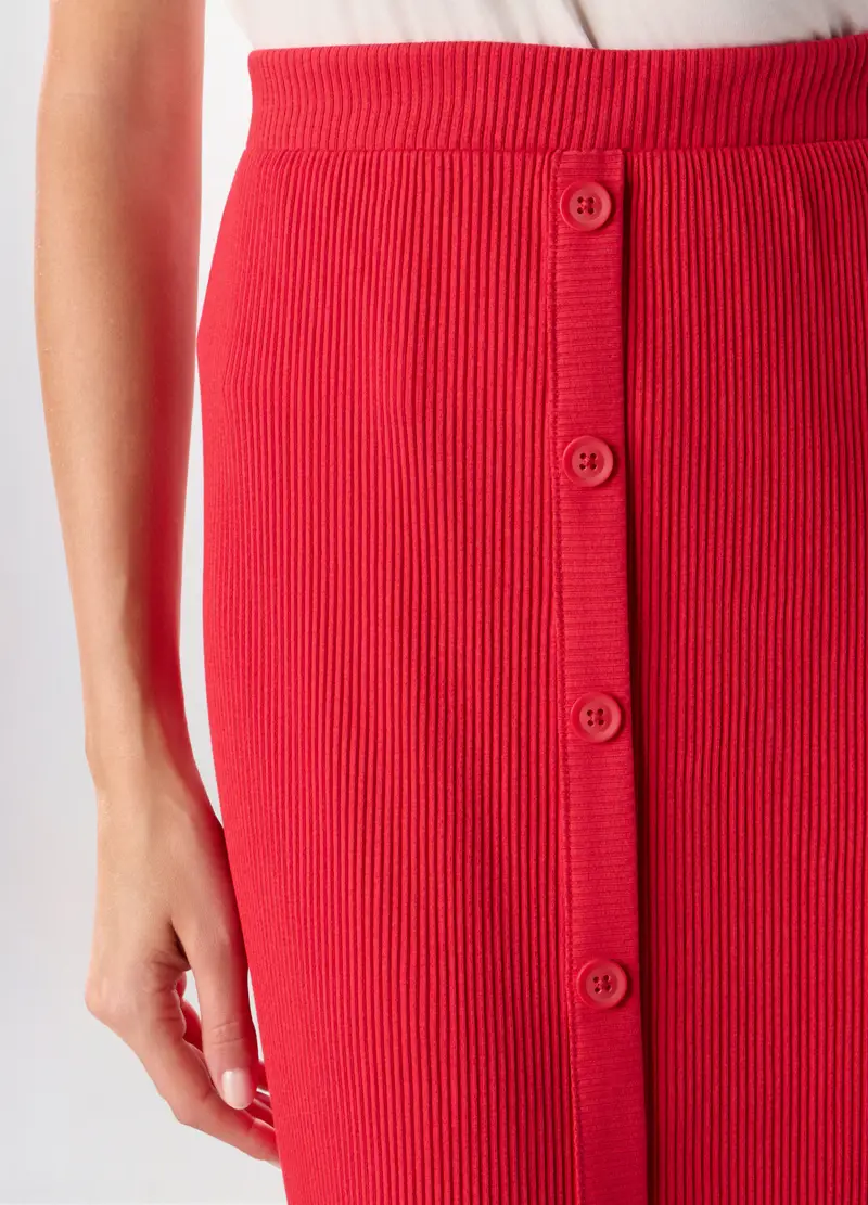 Gonna Lunga In Costina Di Cotone Stretch Donna, Rosso aragosta miniatura 3