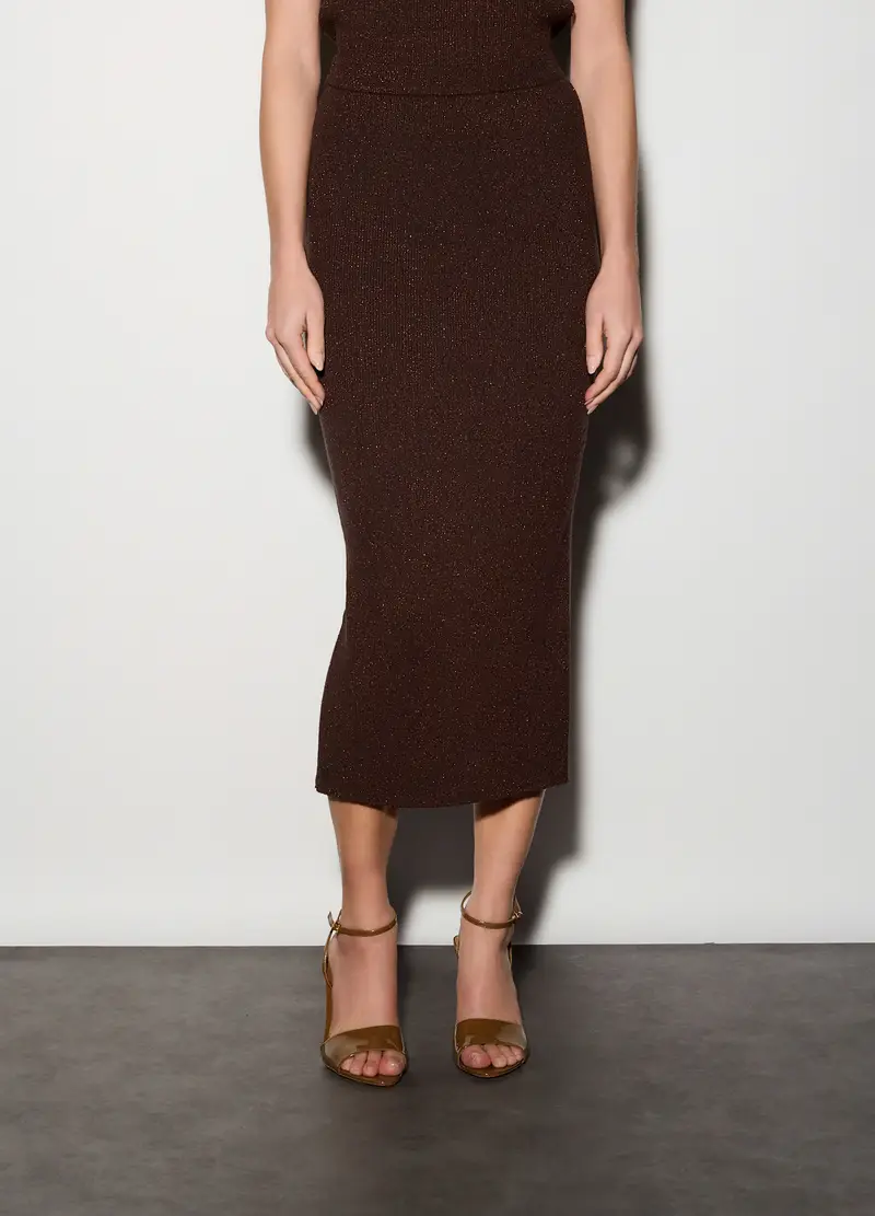 Gonna Lunga In Costina Donna, Unisex, Marrone scuro miniatura 2