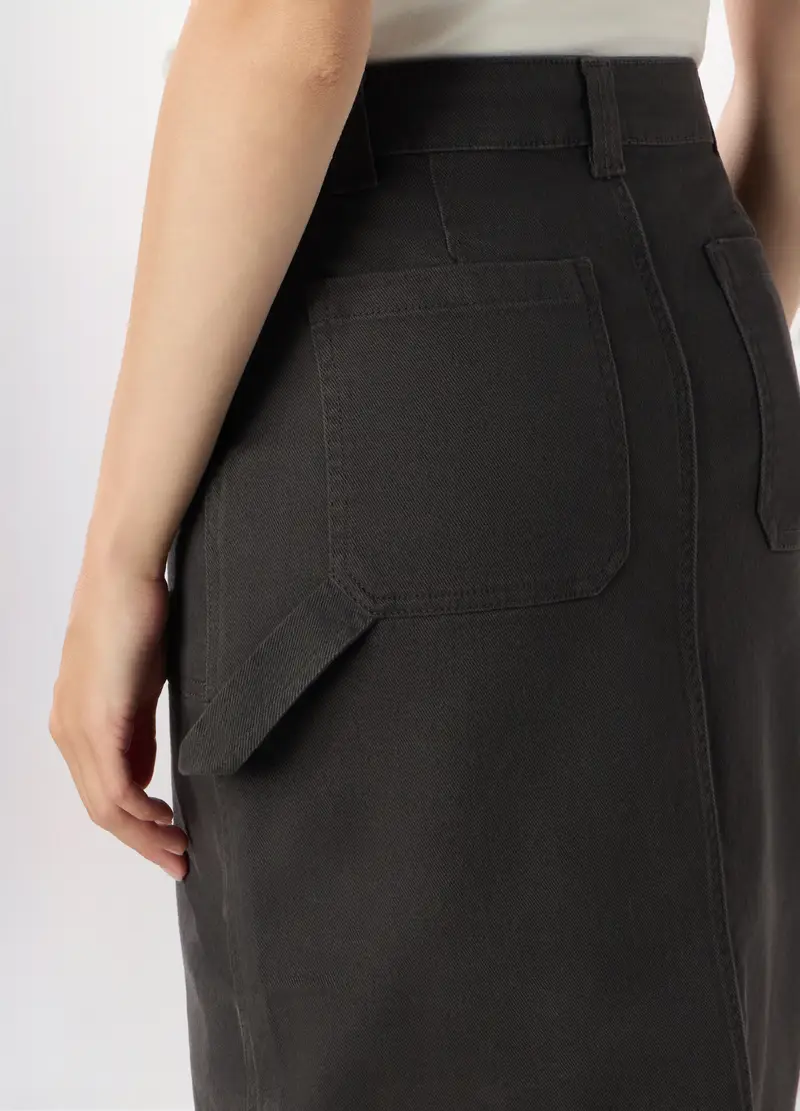 Gonna Lunga In Denim Di Cotone Stretch Donna, Grigio cenere miniatura 3