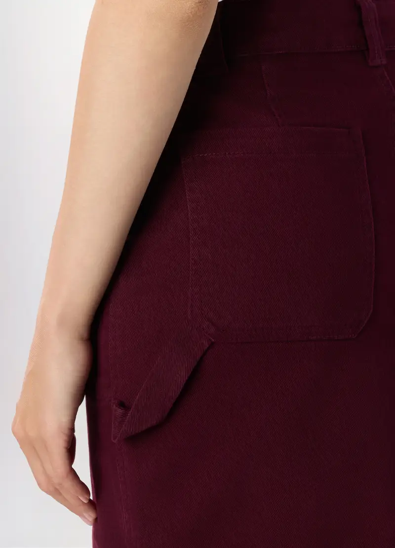 Gonna Lunga In Denim Di Cotone Stretch Donna, Rosso bordeaux miniatura 3