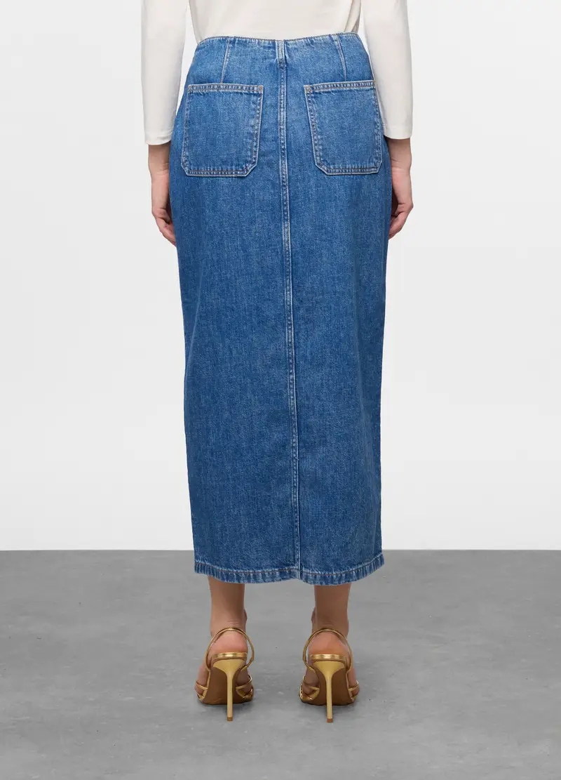 Gonna Lunga In Denim Di Puro Cotone Donna, Blu denim miniatura 2