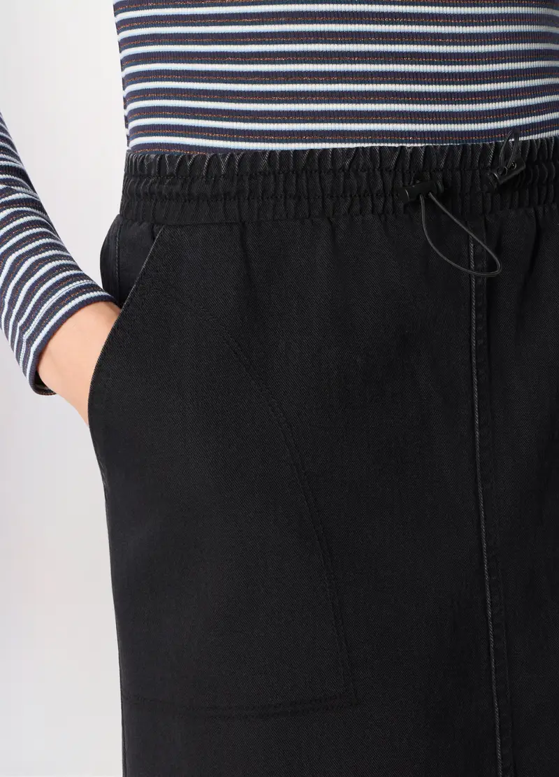 Gonna Lunga In Denim Misto Cotone Donna, Nero miniatura 2