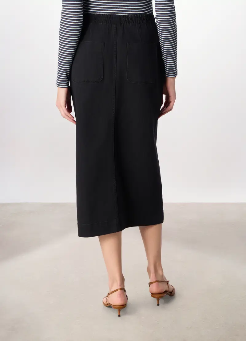 Gonna Lunga In Denim Misto Cotone Donna, Nero miniatura 3