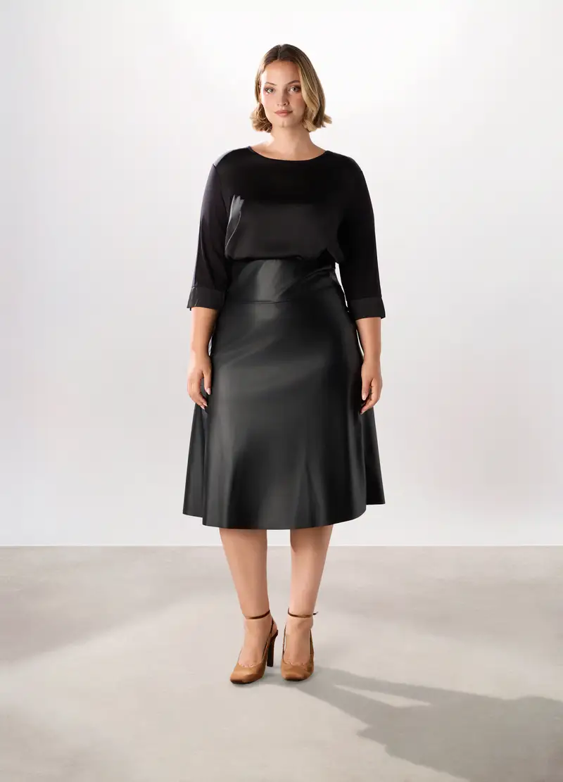 Gonna Lunga In Eco Pelle Donna Curvy, Nero