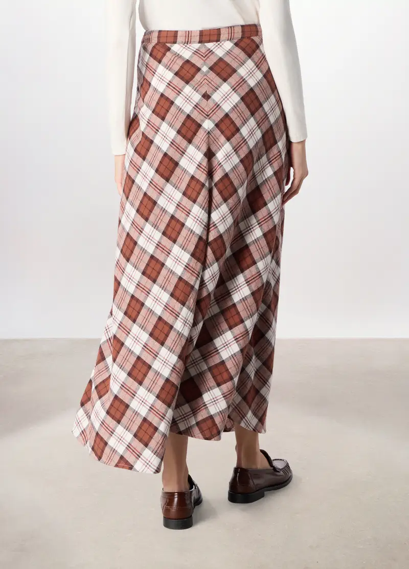 Gonna Lunga In Flanella Di Puro Cotone Donna, Bianco/Marrone miniatura 2