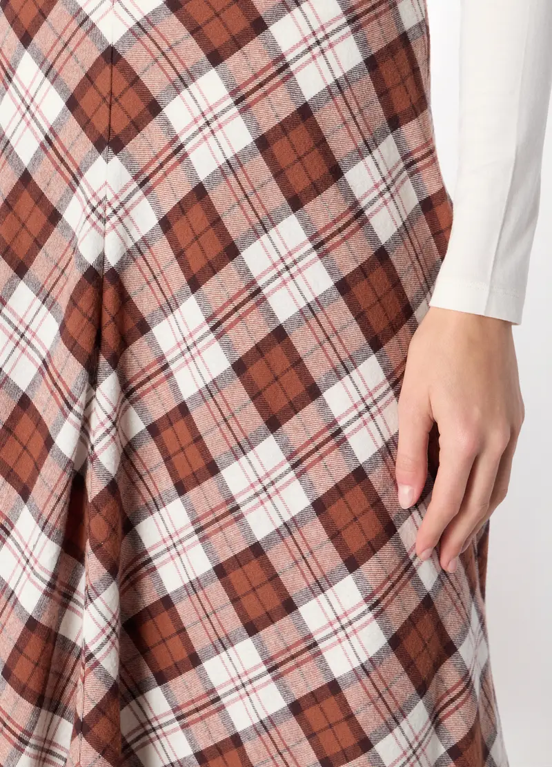 Gonna Lunga In Flanella Di Puro Cotone Donna, Bianco/Marrone miniatura 3