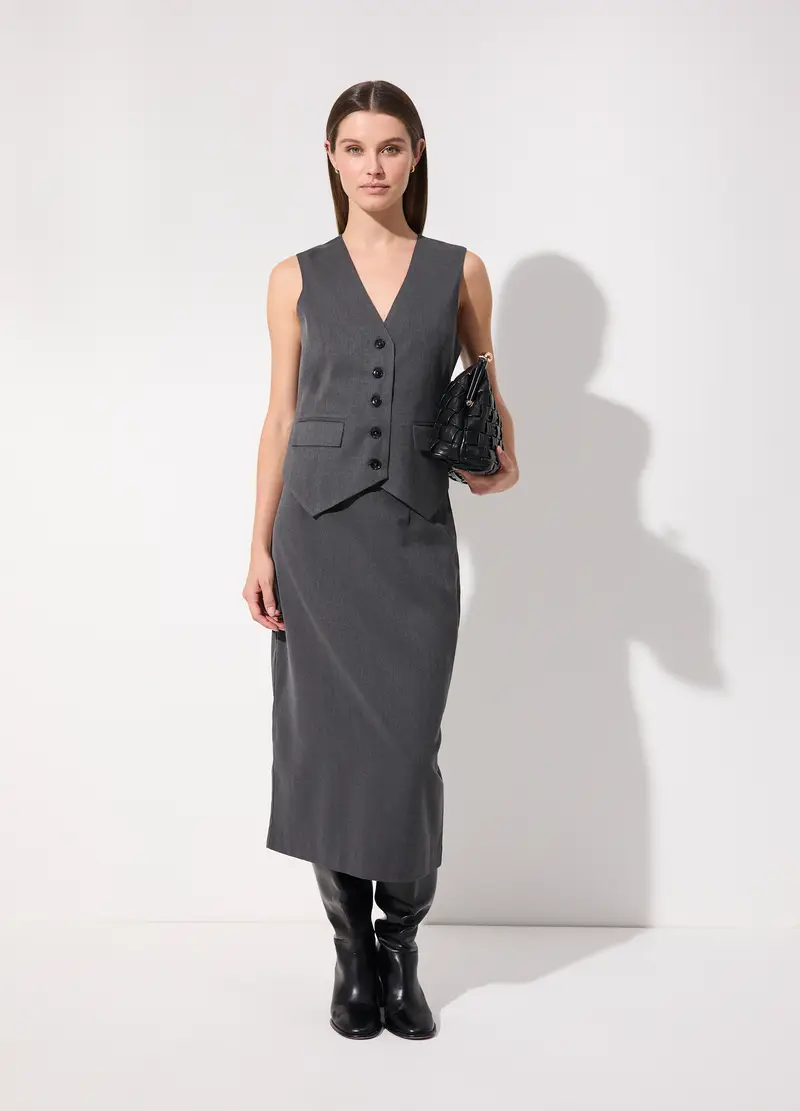 Gonna Lunga In Misto Lana E Viscosa Donna, Unisex, Grigio scuro melange