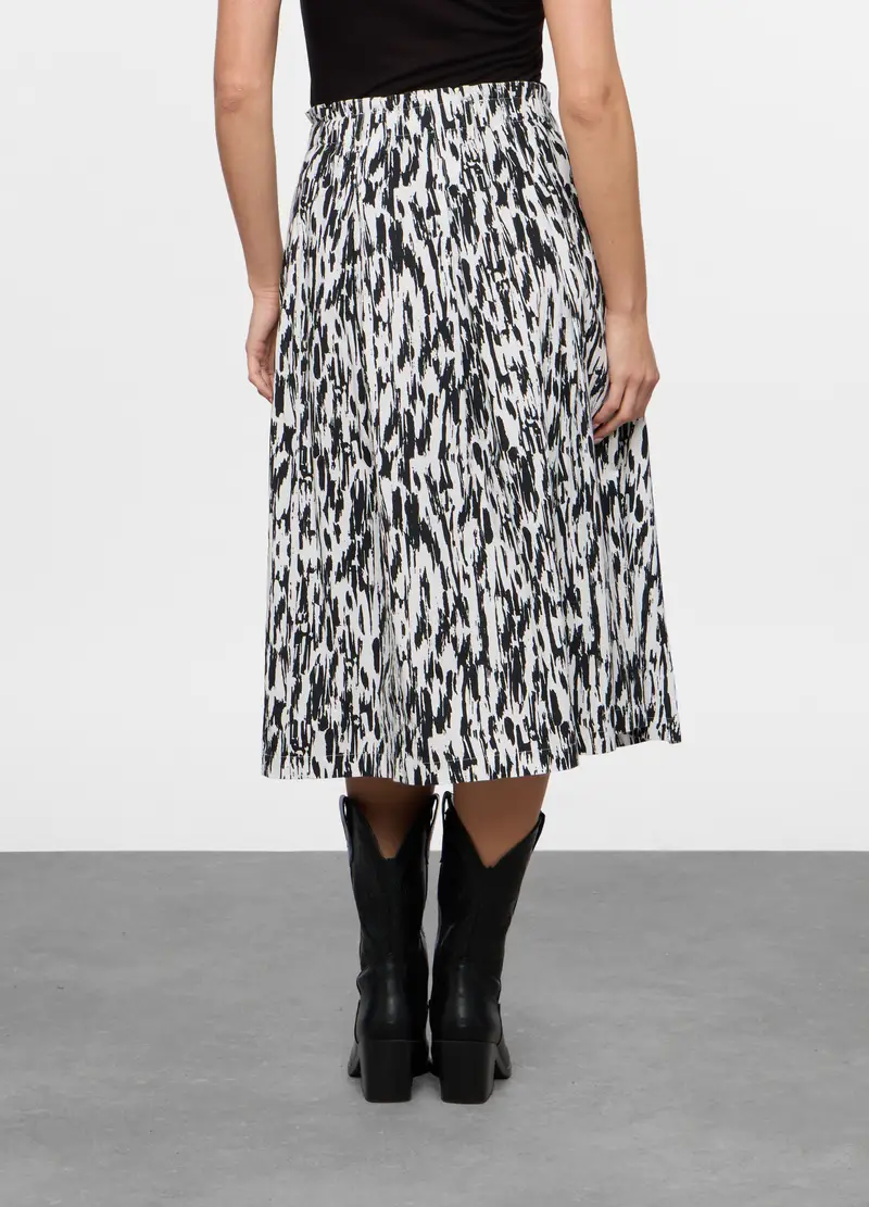 Gonna Lunga In Popeline Di Puro Cotone Donna, Bianco/Nero miniatura 2