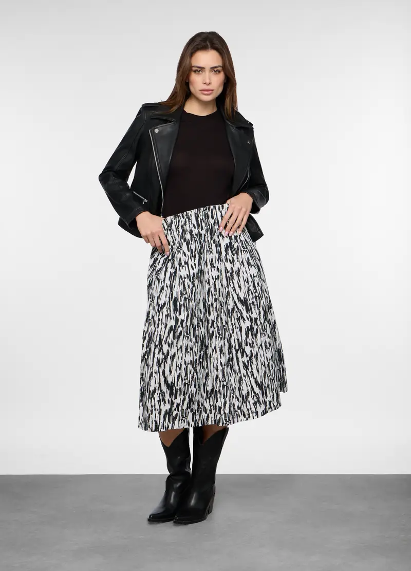 Gonna Lunga In Popeline Di Puro Cotone Donna, Bianco/Nero