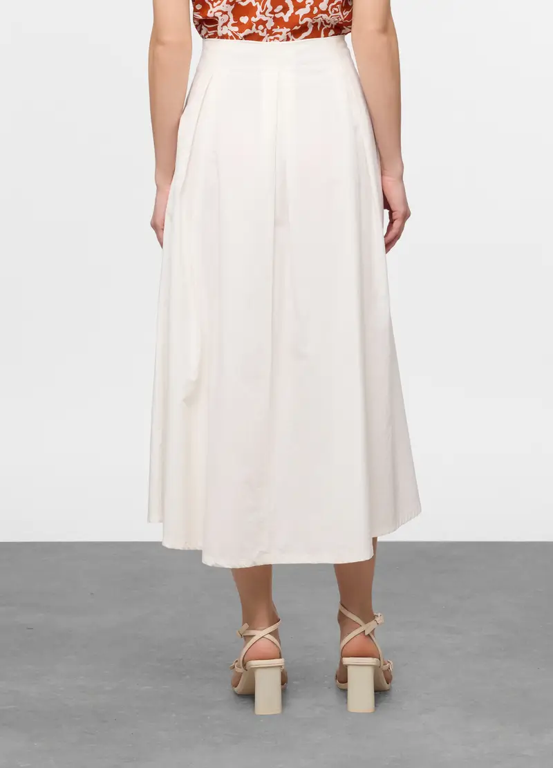 Gonna Lunga In Popeline Di Puro Cotone Donna, Bianco panna miniatura 2