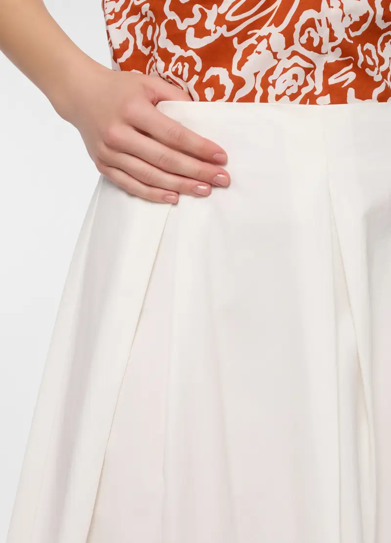 Gonna Lunga In Popeline Di Puro Cotone Donna, Bianco panna miniatura 3