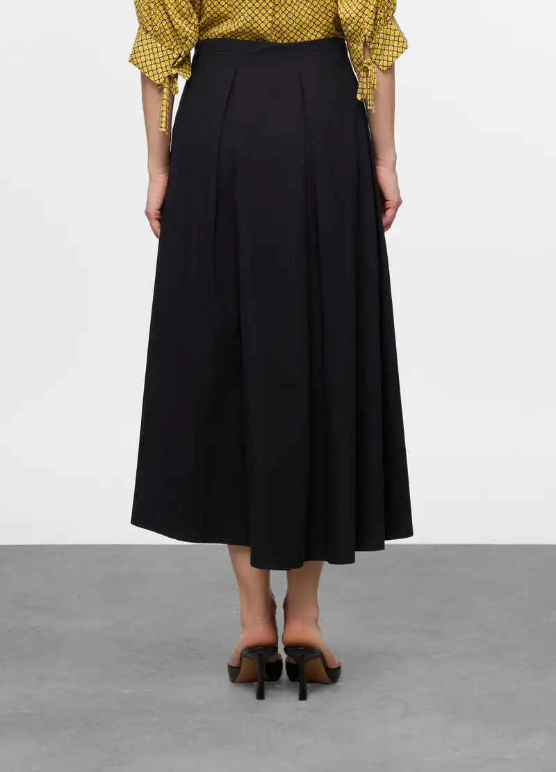 Gonna Lunga In Popeline Di Puro Cotone Donna, Nero miniatura 2