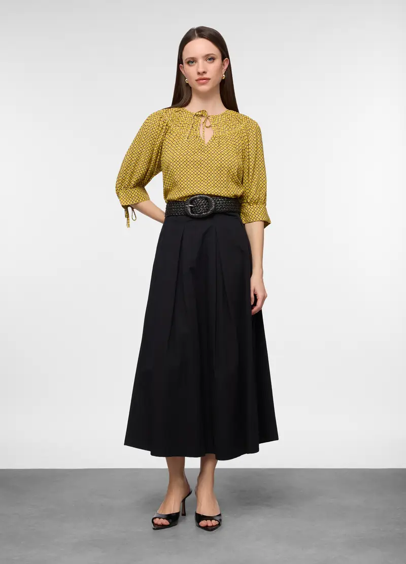 Gonna Lunga In Popeline Di Puro Cotone Donna, Nero