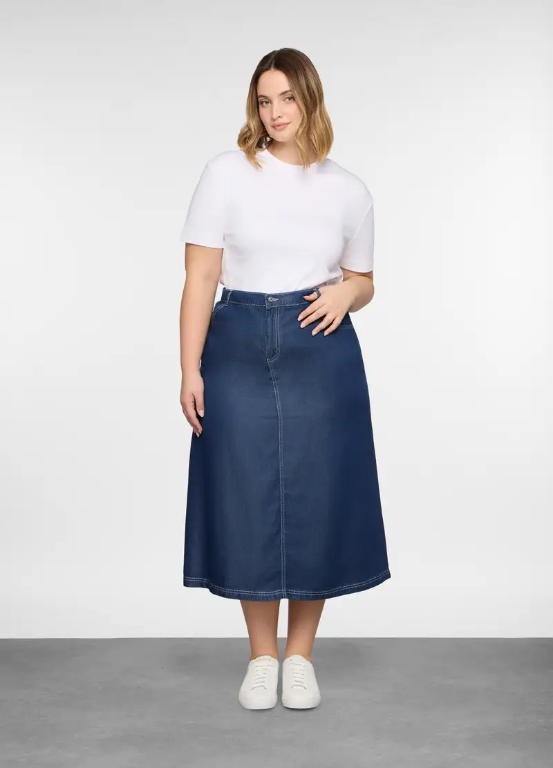 Gonna Lunga In Pura Lyocell Donna Curvy, Blu denim