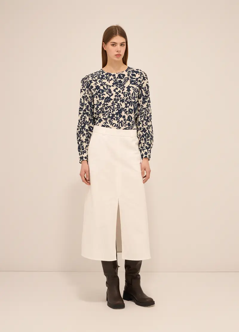 Gonna Lunga In Puro Cotone Donna, Bianco gesso