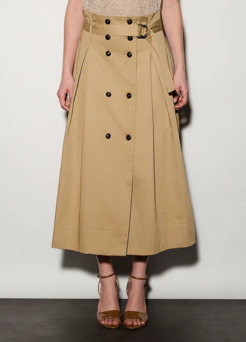 Gonna Lunga In Puro Cotone Donna, Unisex, Beige chiaro miniatura 2