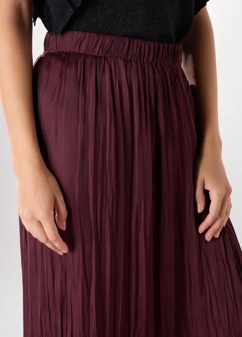 Gonna Lunga In Raso Donna, Rosso burgundy miniatura 3