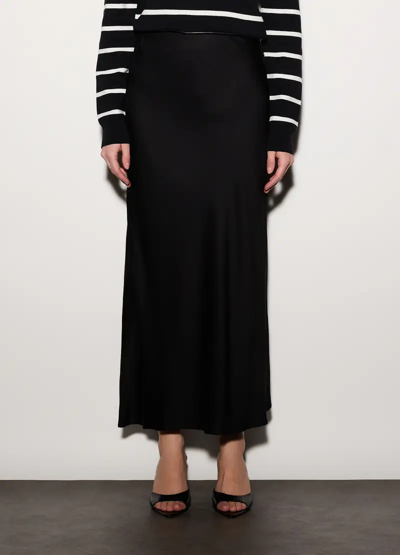 Gonna Lunga In Raso Donna, Unisex, Nero miniatura 2