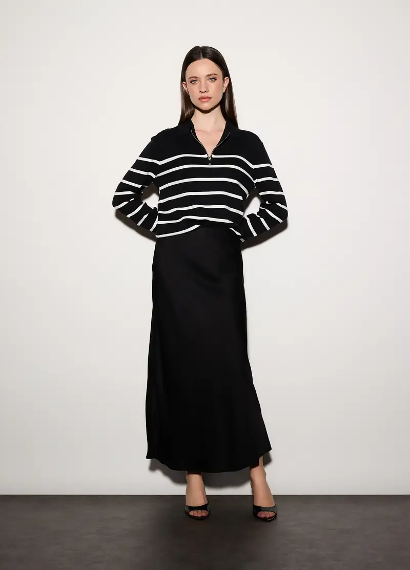 Gonna Lunga In Raso Donna, Unisex, Nero