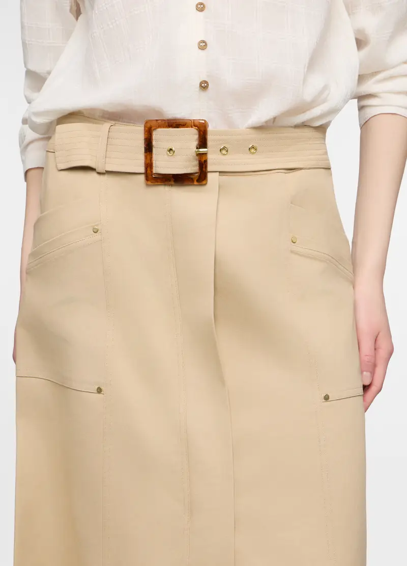 Gonna Lunga In Twill Di Cotone Stretch Donna, Beige chiaro miniatura 3