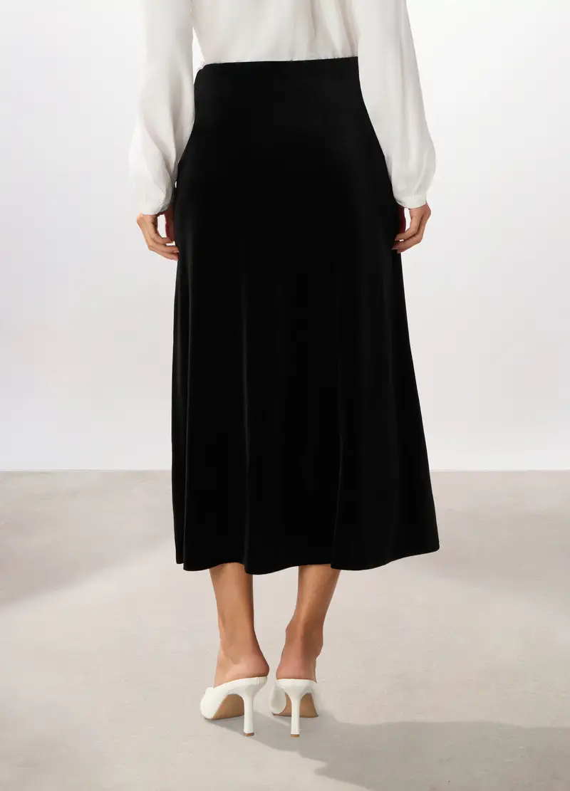 Gonna Lunga In Velluto Donna, Nero miniatura 2