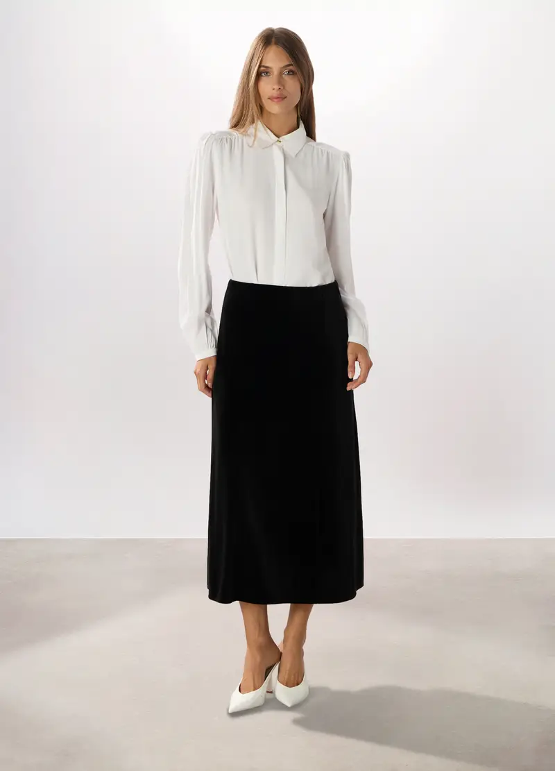 Gonna Lunga In Velluto Donna, Nero