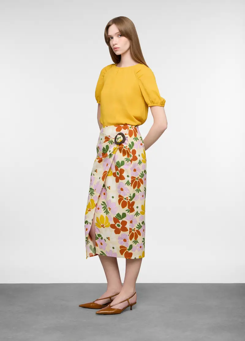 Gonna Lunga Misto Lino Donna, Beige chiaro