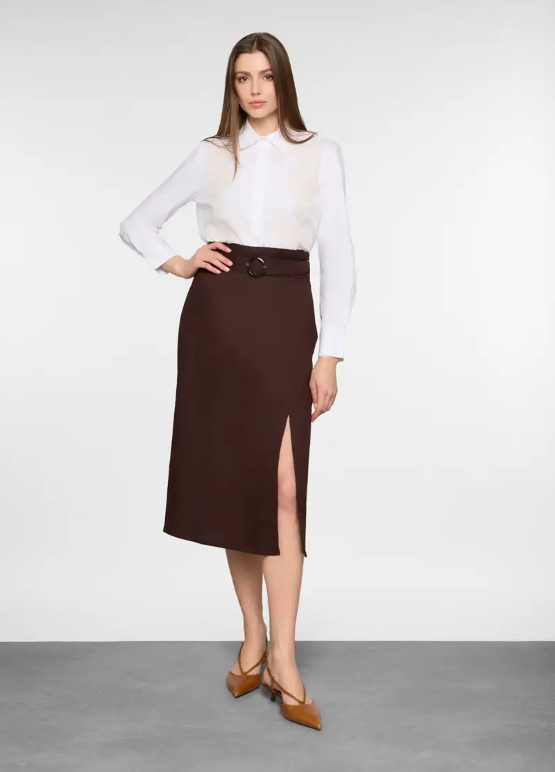Gonna Lunga Misto Lino Donna, Marrone cioccolato